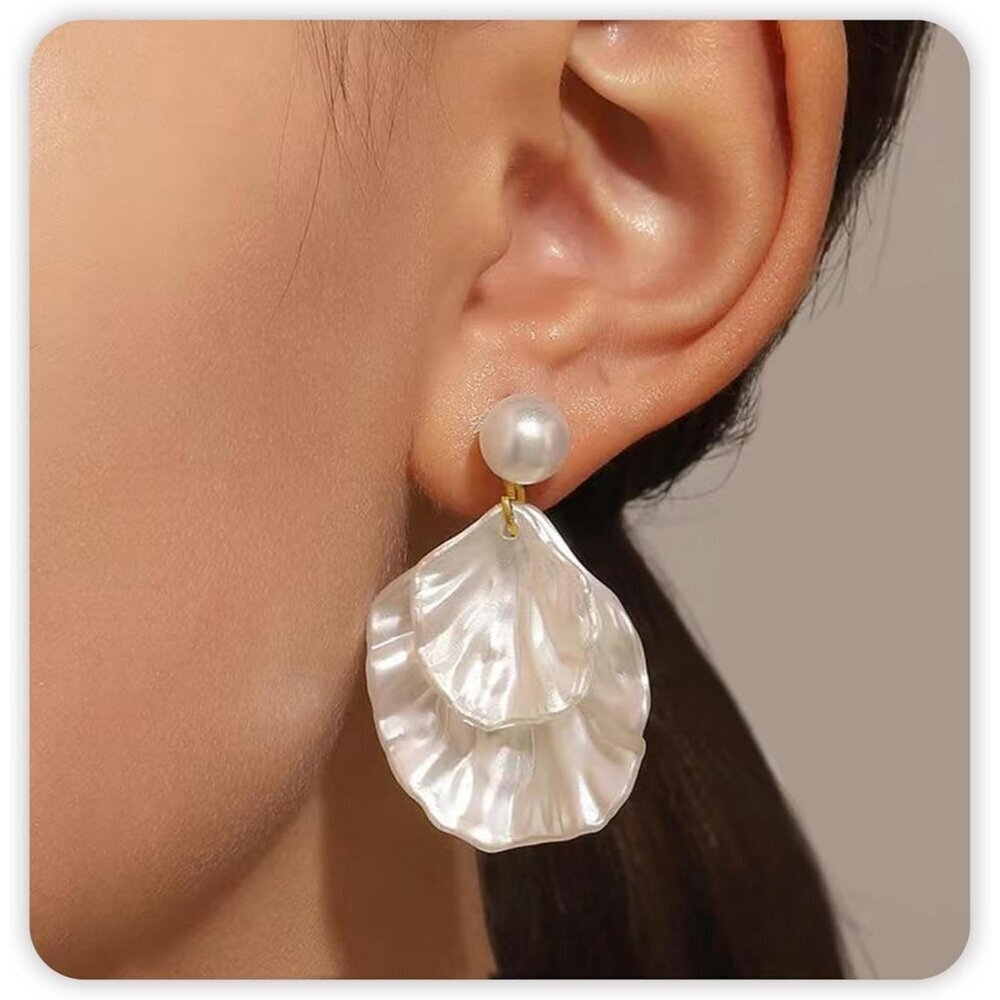Women's Shell Pearl Earring Silver Bow Drop Jewelry Freshwater Pearl Bridal